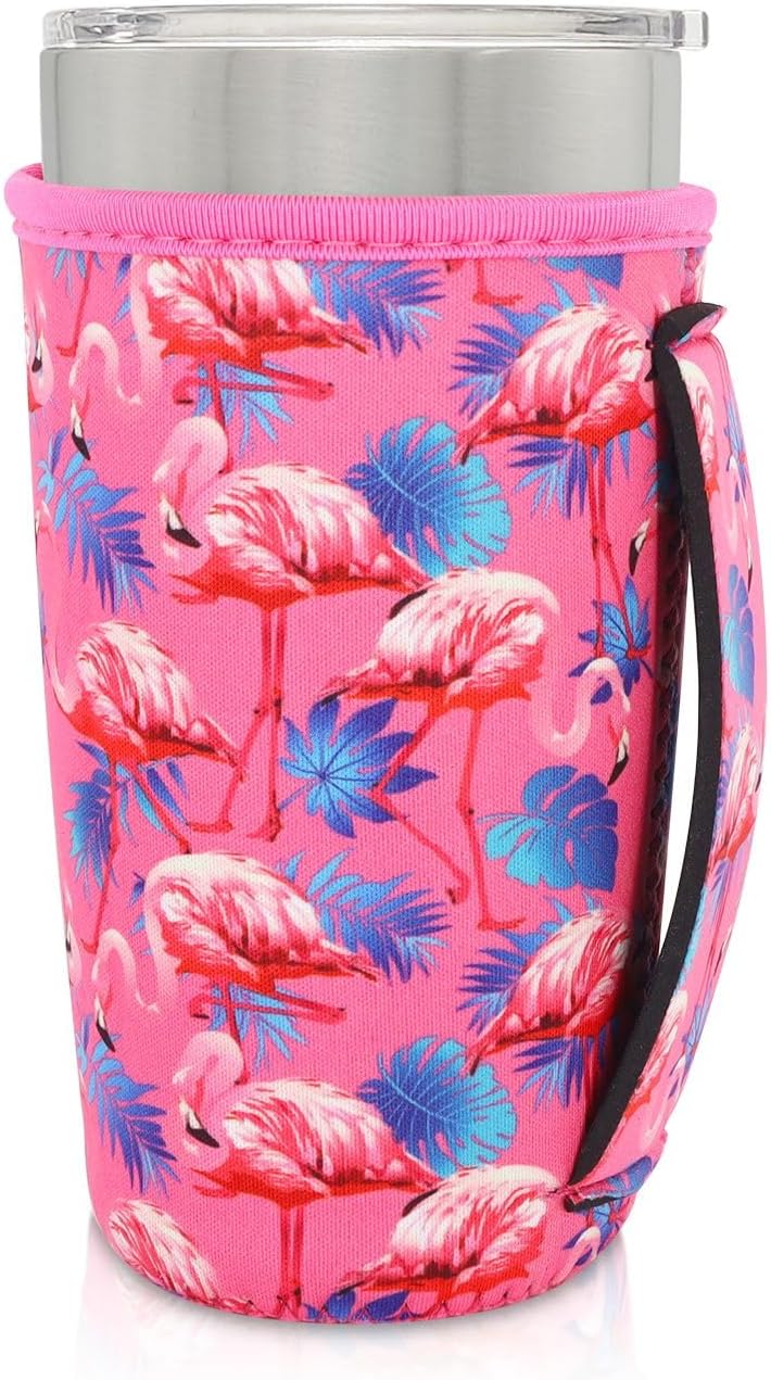 Cup Holder with Handle, 20oz-24oz Tumbler Cups, Tropical | Neoprene, Insulator Bottle Sleeve, Reusable Iced Coffee Sleeve For 30oz - 32oz Large Coffee Cups - Colors A
