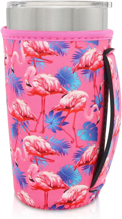 Cup Holder with Handle, 20oz-24oz Tumbler Cups, Tropical | Neoprene, Insulator Bottle Sleeve, Reusable Iced Coffee Sleeve For 30oz - 32oz Large Coffee Cups - Colors A