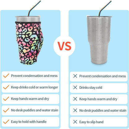 Cup Holder with Handle, 20oz-24oz Tumbler Cups, Tropical | Neoprene, Insulator Bottle Sleeve, Reusable Iced Coffee Sleeve For 30oz - 32oz Large Coffee Cups - Colors A