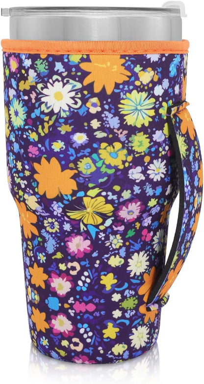 Cup Holder with Handle, 20oz-24oz Tumbler Cups, Tropical | Neoprene, Insulator Bottle Sleeve, Reusable Iced Coffee Sleeve For 30oz - 32oz Large Coffee Cups - Colors A