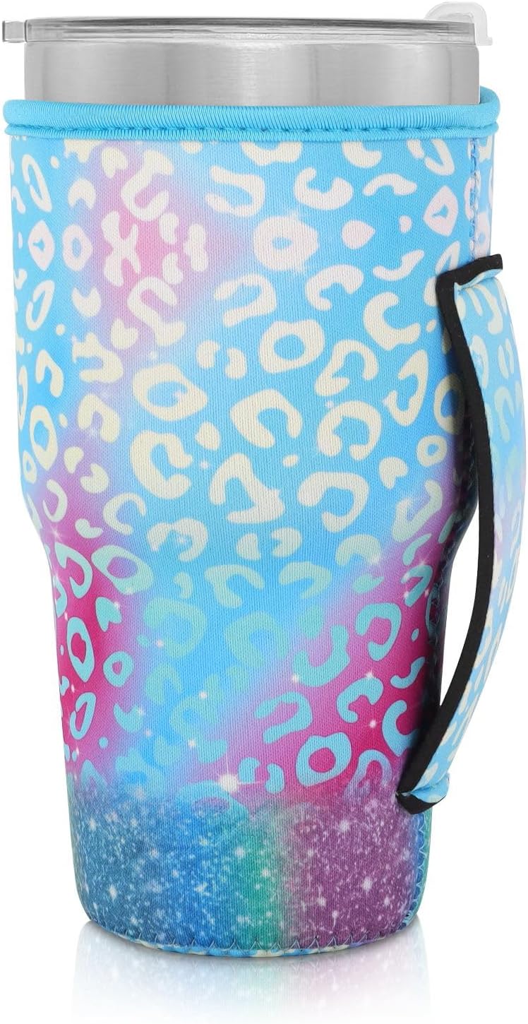 Cup Holder with Handle, 20oz-24oz Tumbler Cups, Tropical | Neoprene, Insulator Bottle Sleeve, Reusable Iced Coffee Sleeve For 30oz - 32oz Large Coffee Cups - Colors A
