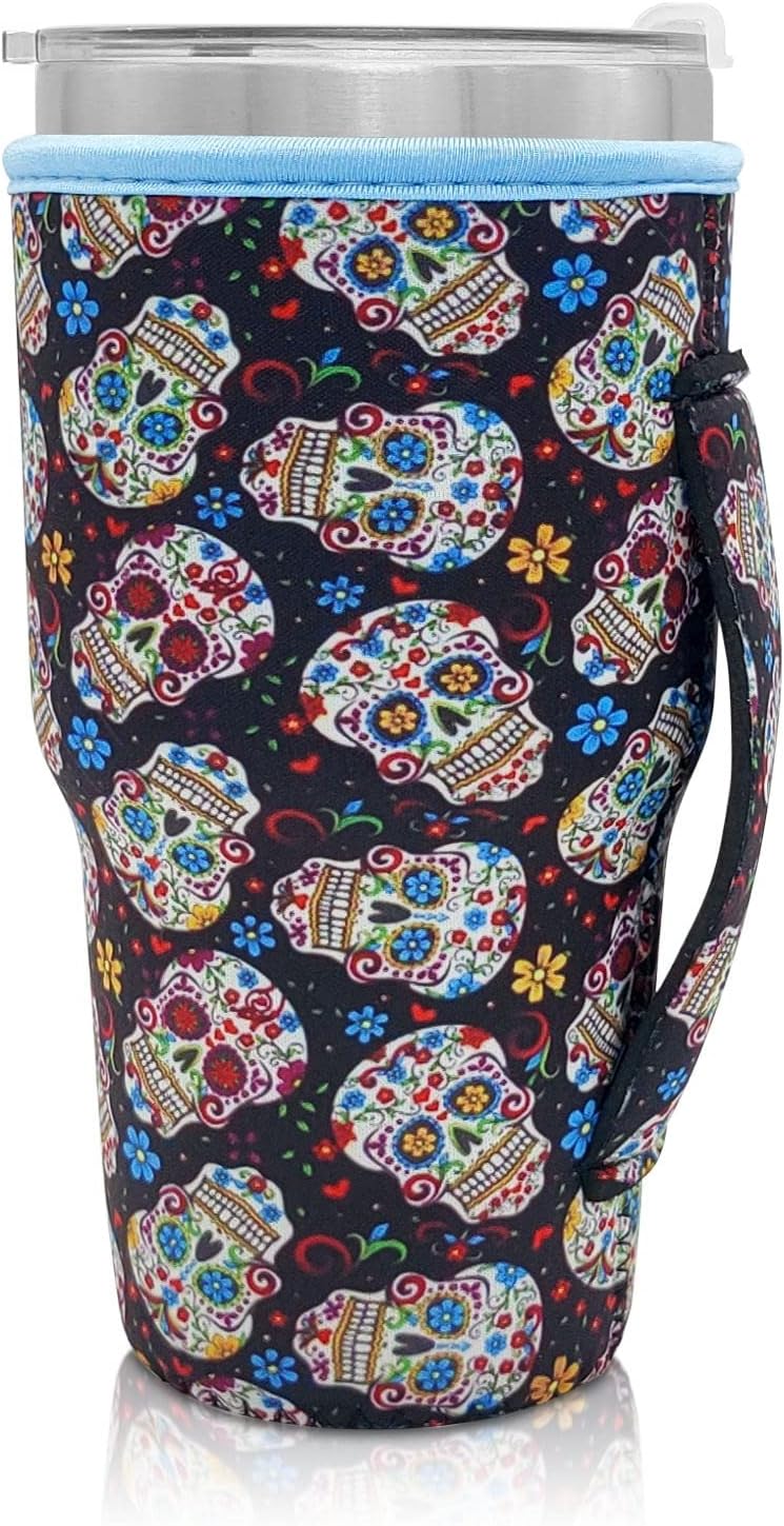 Cup Holder with Handle, 20oz-24oz Tumbler Cups, Tropical | Neoprene, Insulator Bottle Sleeve, Reusable Iced Coffee Sleeve For 30oz - 32oz Large Coffee Cups - Colors A