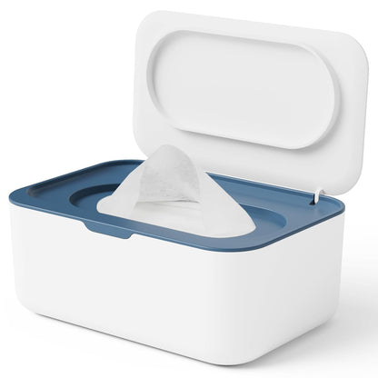 Wipes Dispenser Refillable Wipe Holder Container for Children Adult, Dustproof Wet Wipes Case with Lid, Non-Slip Easy Pull Wipe (Blue)