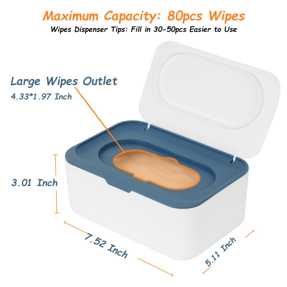 Wipes Dispenser Refillable Wipe Holder Container for Children Adult, Dustproof Wet Wipes Case with Lid, Non-Slip Easy Pull Wipe (Blue)