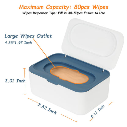 Wipes Dispenser Refillable Wipe Holder Container for Children Adult, Dustproof Wet Wipes Case with Lid, Non-Slip Easy Pull Wipe (Blue)
