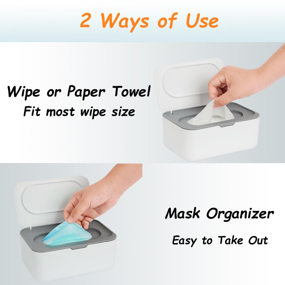 Wipes Dispenser Refillable Wipe Holder Container for Children Adult, Dustproof Wet Wipes Case with Lid, Non-Slip Easy Pull Wipe (Blue)
