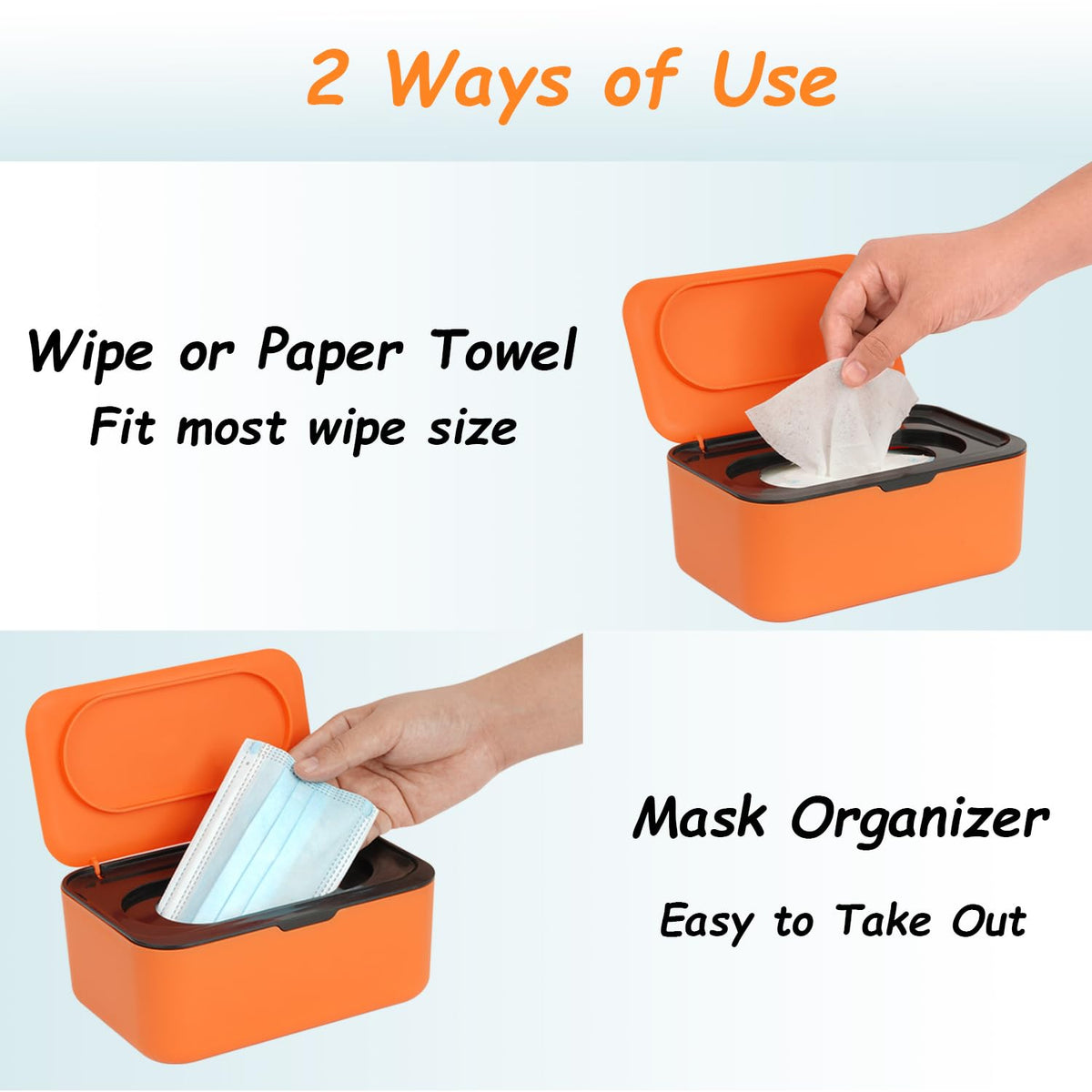 Wipes Dispenser Refillable Wipe Holder Container for Children Adult, Dustproof Wet Wipes Case with Lid, Non-Slip Easy Pull Wipe (Blue)