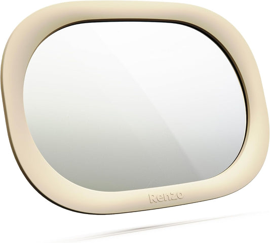 Baby Car Mirror - Rear Facing Car Seat Mirror for Infants - Extra Large, Shatter-Resistant, 360° Adjustable, Tool-Free Installation - Fits Most Cars, SUVs & Trucks (Almond Cream)