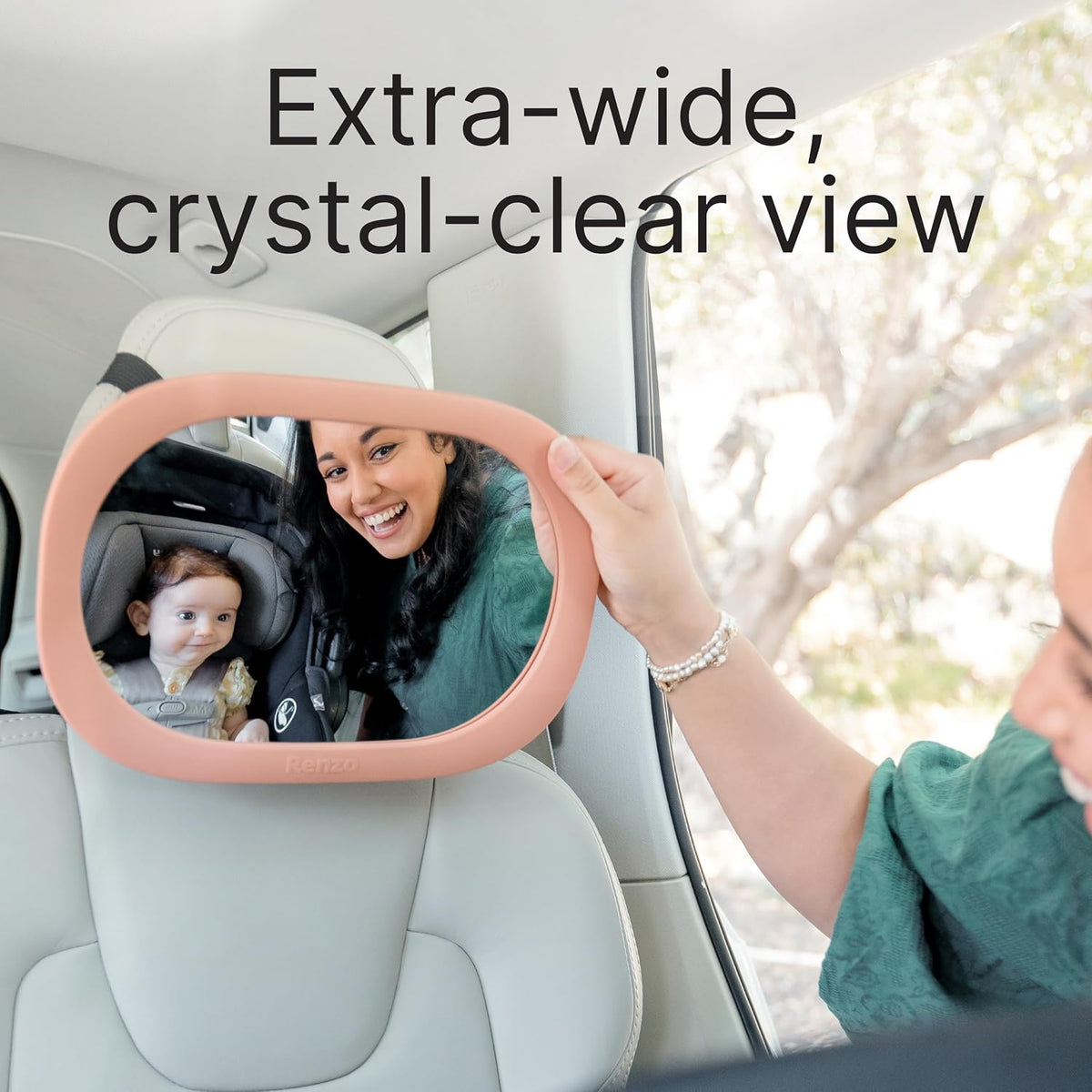 Baby Car Mirror - Rear Facing Car Seat Mirror for Infants - Extra Large, Shatter-Resistant, 360° Adjustable, Tool-Free Installation - Fits Most Cars, SUVs & Trucks (Almond Cream)