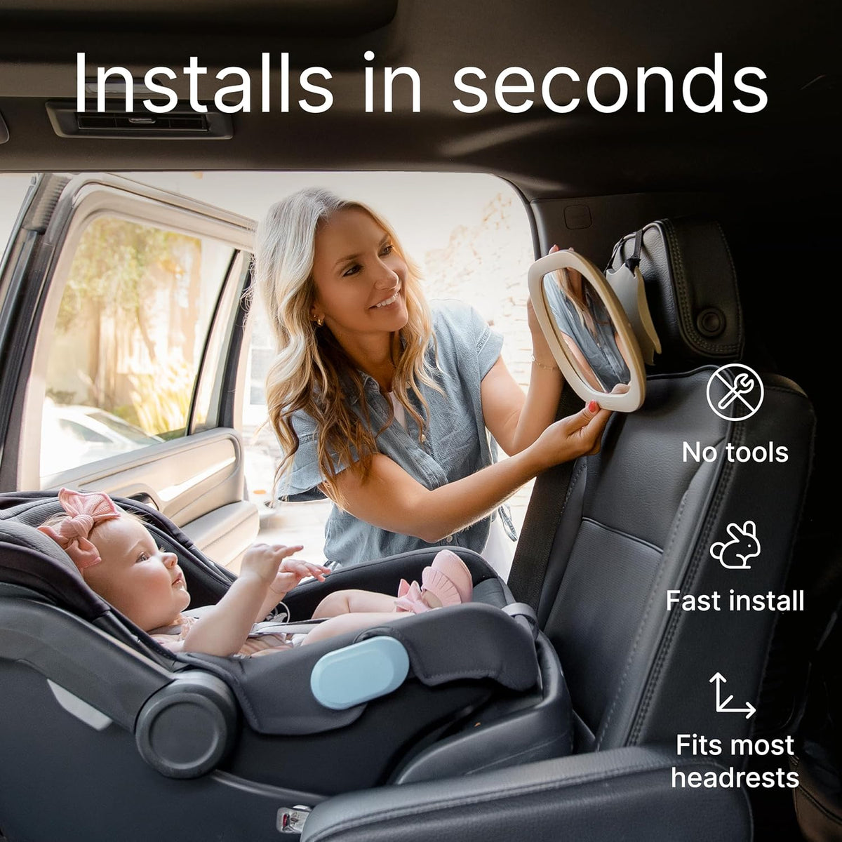 Baby Car Mirror - Rear Facing Car Seat Mirror for Infants - Extra Large, Shatter-Resistant, 360° Adjustable, Tool-Free Installation - Fits Most Cars, SUVs & Trucks (Almond Cream)