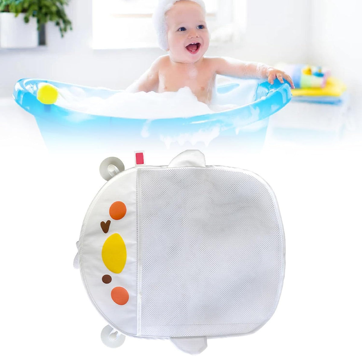 Cartoon Mesh Bath Toy Storage Bag with Suction Cups (White)