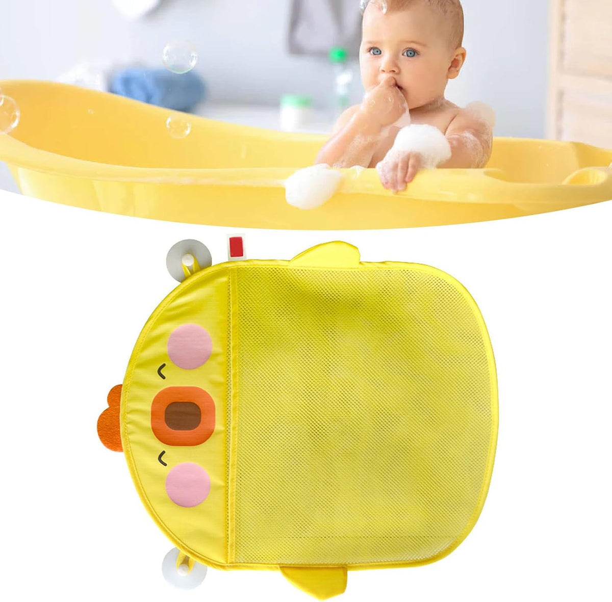 Cartoon Mesh Bath Toy Storage Bag with Suction Cups (White)