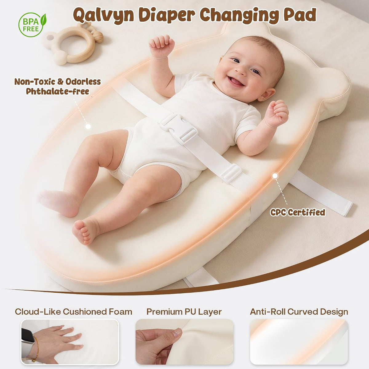 Baby Changing Pad for Dresser with Safety Belt