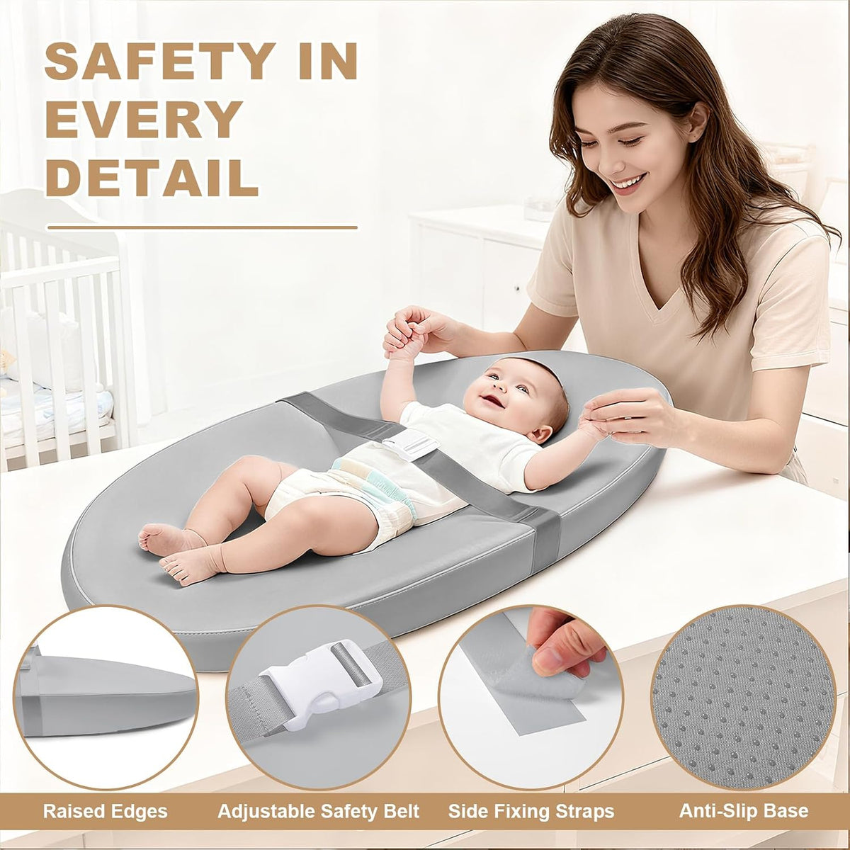 Baby Changing Pad for Dresser with Safety Belt