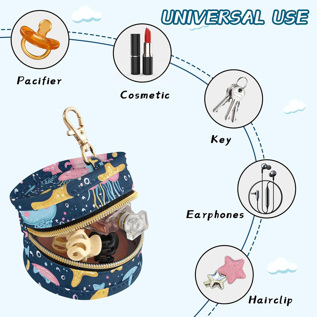 Cute Sea Creatures Baby Pacifier Holder Case, Dustproof Portable Storage Box for Diaper Bag Purse, Pacifier Storage Container for Boys & Girls