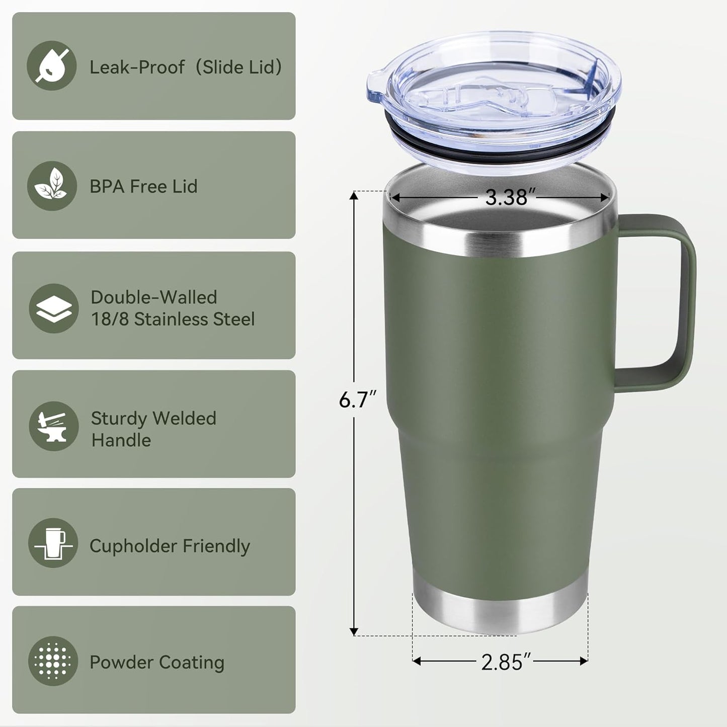 20oz Tumbler with Lid, Stainless Steel Tumbler with Handle, Metal Insulated Travel Coffee Mug with Handle, Double Wall Vacuum Spill Proof Tumbler Cup, Black 1 Pack