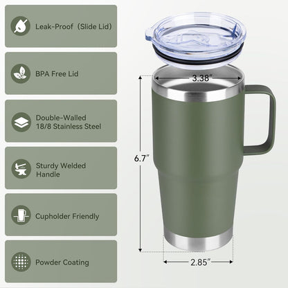 20oz Tumbler with Lid, Stainless Steel Tumbler with Handle, Metal Insulated Travel Coffee Mug with Handle, Double Wall Vacuum Spill Proof Tumbler Cup, Black 1 Pack