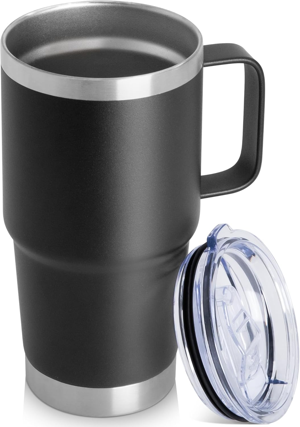 20oz Tumbler with Lid, Stainless Steel Tumbler with Handle, Metal Insulated Travel Coffee Mug with Handle, Double Wall Vacuum Spill Proof Tumbler Cup, Black 1 Pack