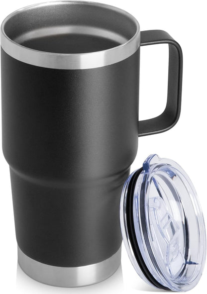 20oz Tumbler with Lid, Stainless Steel Tumbler with Handle, Metal Insulated Travel Coffee Mug with Handle, Double Wall Vacuum Spill Proof Tumbler Cup, Black 1 Pack