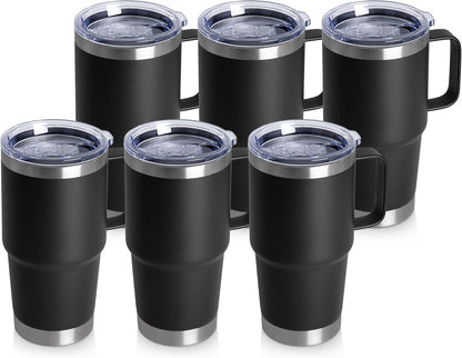 20oz Tumbler with Lid, Stainless Steel Tumbler with Handle, Metal Insulated Travel Coffee Mug with Handle, Double Wall Vacuum Spill Proof Tumbler Cup, Black 1 Pack