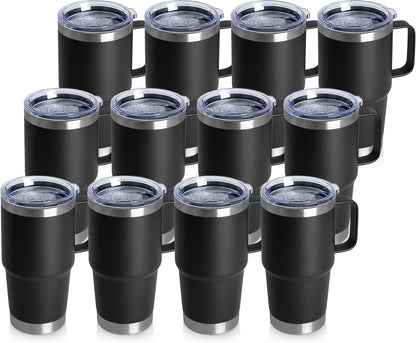 20oz Tumbler with Lid, Stainless Steel Tumbler with Handle, Metal Insulated Travel Coffee Mug with Handle, Double Wall Vacuum Spill Proof Tumbler Cup, Black 1 Pack