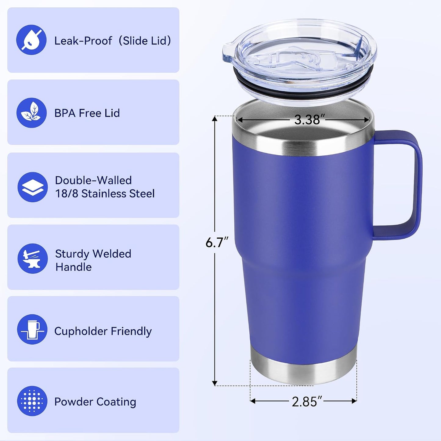 20oz Tumbler with Lid, Stainless Steel Tumbler with Handle, Metal Insulated Travel Coffee Mug with Handle, Double Wall Vacuum Spill Proof Tumbler Cup, Black 1 Pack