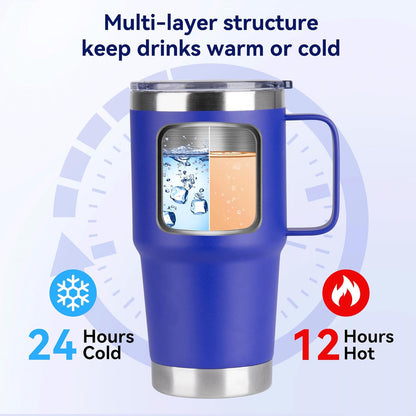 20oz Tumbler with Lid, Stainless Steel Tumbler with Handle, Metal Insulated Travel Coffee Mug with Handle, Double Wall Vacuum Spill Proof Tumbler Cup, Black 1 Pack