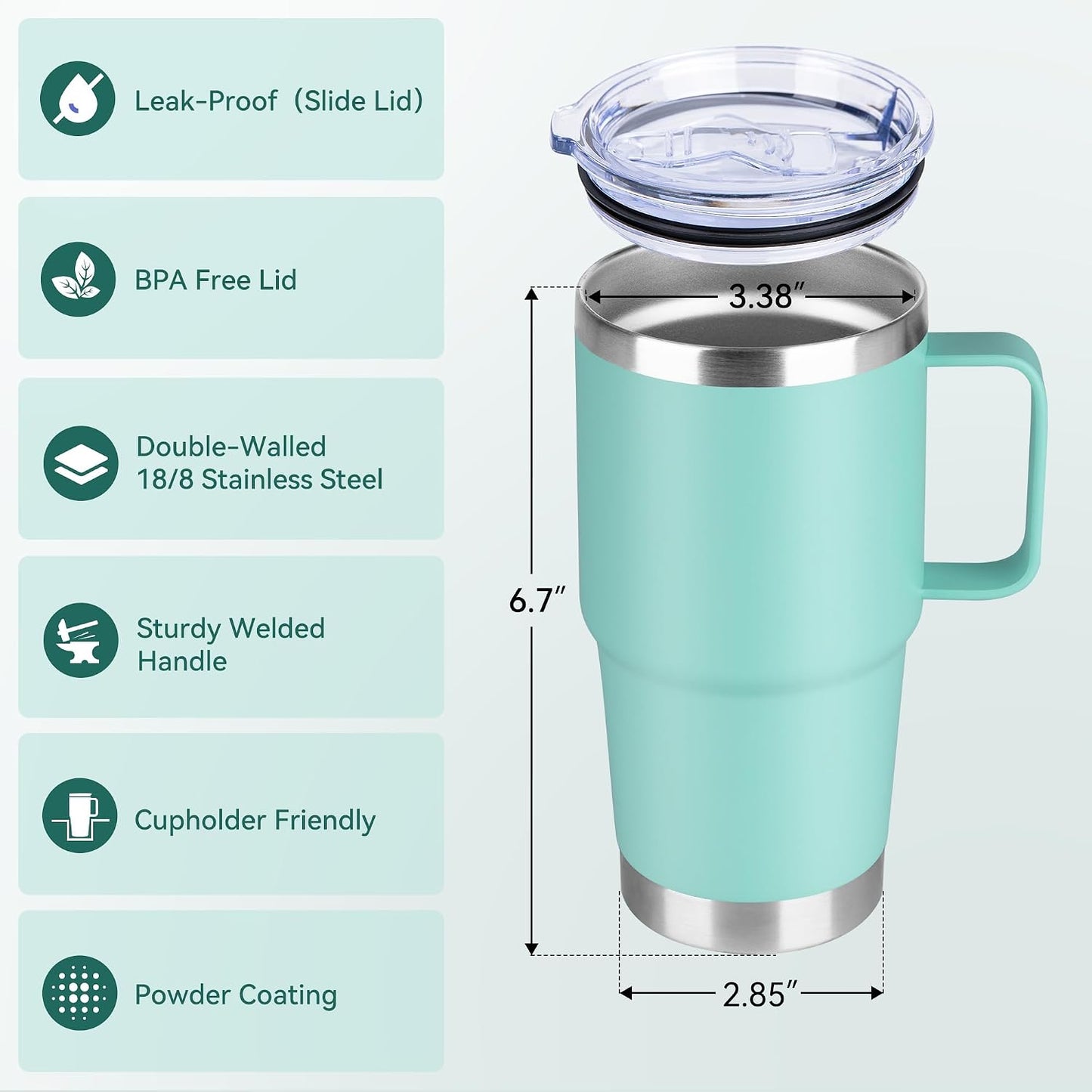 20oz Tumbler with Lid, Stainless Steel Tumbler with Handle, Metal Insulated Travel Coffee Mug with Handle, Double Wall Vacuum Spill Proof Tumbler Cup, Black 1 Pack