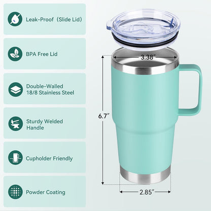 20oz Tumbler with Lid, Stainless Steel Tumbler with Handle, Metal Insulated Travel Coffee Mug with Handle, Double Wall Vacuum Spill Proof Tumbler Cup, Black 1 Pack