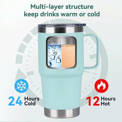 20oz Tumbler with Lid, Stainless Steel Tumbler with Handle, Metal Insulated Travel Coffee Mug with Handle, Double Wall Vacuum Spill Proof Tumbler Cup, Black 1 Pack