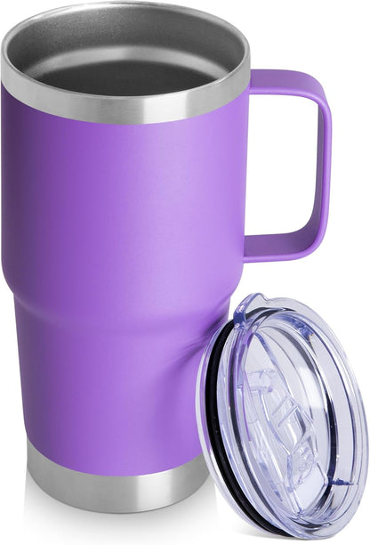 20oz Tumbler with Lid, Stainless Steel Tumbler with Handle, Metal Insulated Travel Coffee Mug with Handle, Double Wall Vacuum Spill Proof Tumbler Cup, Black 1 Pack