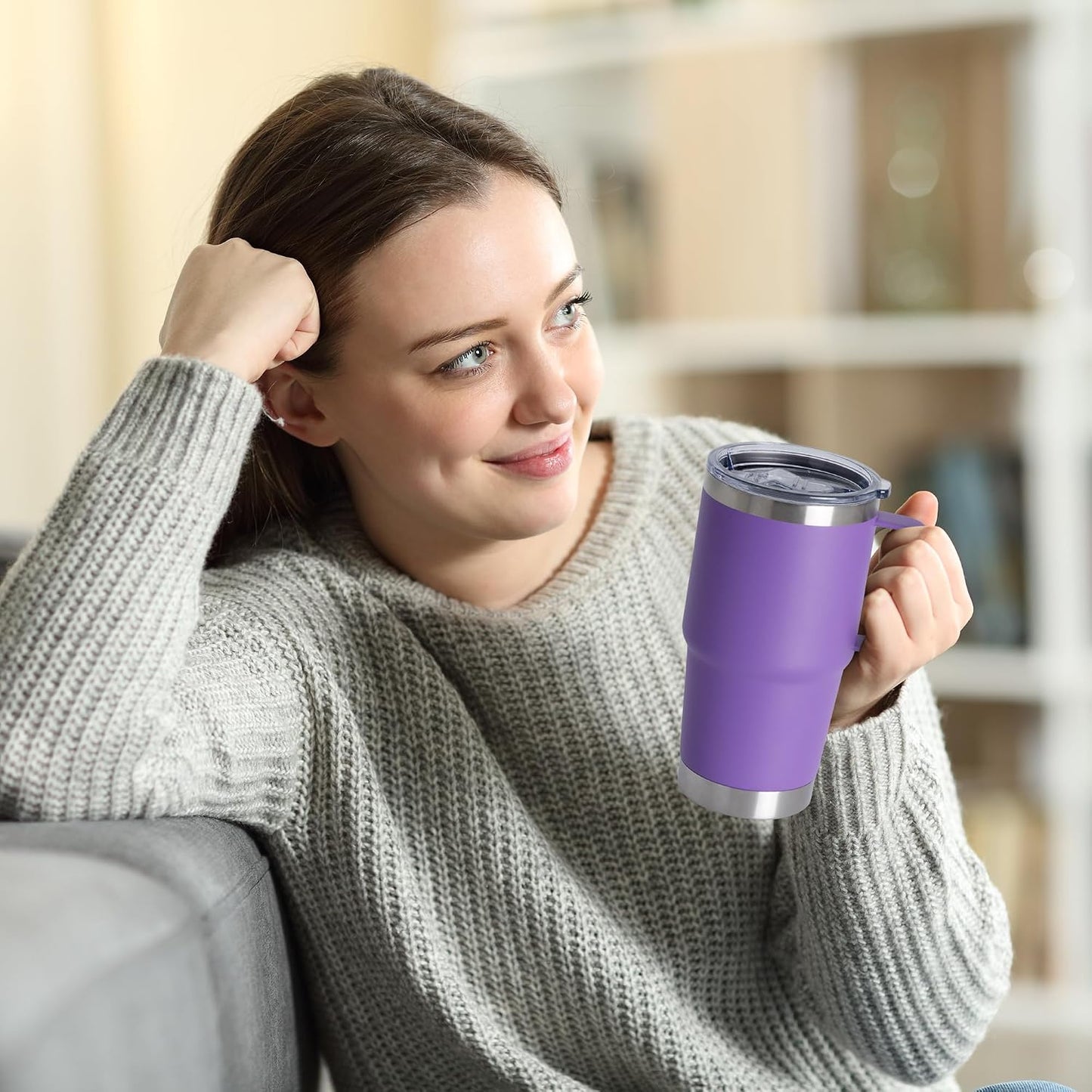 20oz Tumbler with Lid, Stainless Steel Tumbler with Handle, Metal Insulated Travel Coffee Mug with Handle, Double Wall Vacuum Spill Proof Tumbler Cup, Black 1 Pack