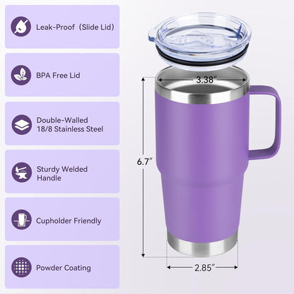 20oz Tumbler with Lid, Stainless Steel Tumbler with Handle, Metal Insulated Travel Coffee Mug with Handle, Double Wall Vacuum Spill Proof Tumbler Cup, Black 1 Pack