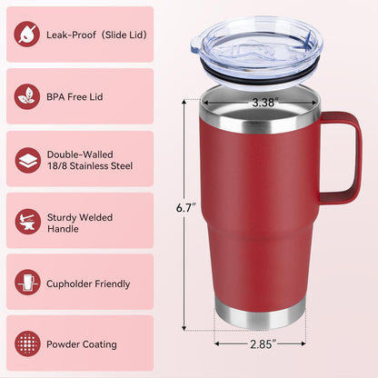 20oz Tumbler with Lid, Stainless Steel Tumbler with Handle, Metal Insulated Travel Coffee Mug with Handle, Double Wall Vacuum Spill Proof Tumbler Cup, Black 1 Pack