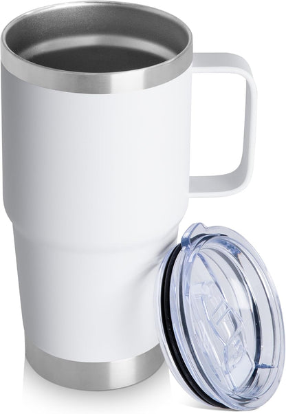 20oz Tumbler with Lid, Stainless Steel Tumbler with Handle, Metal Insulated Travel Coffee Mug with Handle, Double Wall Vacuum Spill Proof Tumbler Cup, Black 1 Pack