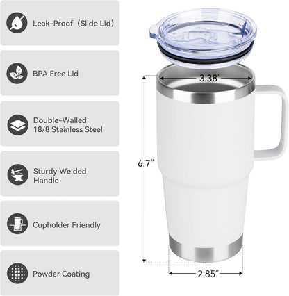 20oz Tumbler with Lid, Stainless Steel Tumbler with Handle, Metal Insulated Travel Coffee Mug with Handle, Double Wall Vacuum Spill Proof Tumbler Cup, Black 1 Pack