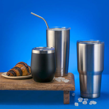 12 oz Stainless Steel Wine Tumblers 2 Pack - Double Wall Vacuum Insulated Wine Glasses Cups with Lids and Straws Set Keeping Cold & Hot for Coffee, Beer, Ice Cream - Dishwasher Safe