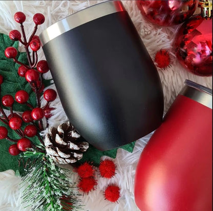 12 oz Stainless Steel Wine Tumblers 2 Pack - Double Wall Vacuum Insulated Wine Glasses Cups with Lids and Straws Set Keeping Cold & Hot for Coffee, Beer, Ice Cream - Dishwasher Safe