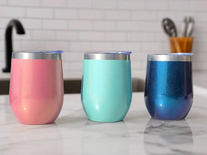12 oz Stainless Steel Wine Tumblers 2 Pack - Double Wall Vacuum Insulated Wine Glasses Cups with Lids and Straws Set Keeping Cold & Hot for Coffee, Beer, Ice Cream - Dishwasher Safe