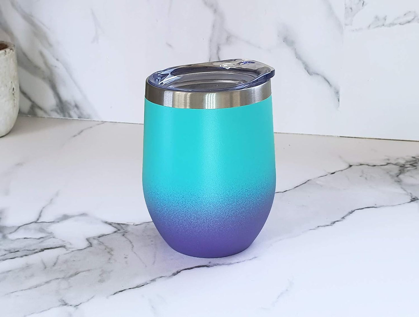 12 oz Stainless Steel Wine Tumblers 2 Pack - Double Wall Vacuum Insulated Wine Glasses Cups with Lids and Straws Set Keeping Cold & Hot for Coffee, Beer, Ice Cream - Dishwasher Safe