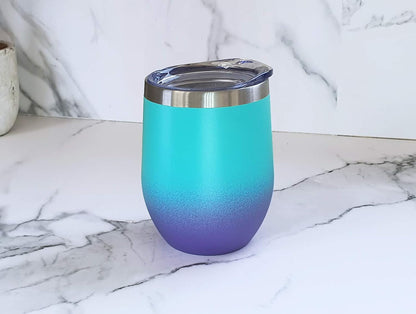 12 oz Stainless Steel Wine Tumblers 2 Pack - Double Wall Vacuum Insulated Wine Glasses Cups with Lids and Straws Set Keeping Cold & Hot for Coffee, Beer, Ice Cream - Dishwasher Safe