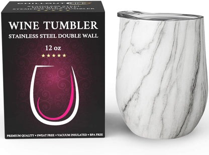 12 oz Stainless Steel Wine Tumblers 2 Pack - Double Wall Vacuum Insulated Wine Glasses Cups with Lids and Straws Set Keeping Cold & Hot for Coffee, Beer, Ice Cream - Dishwasher Safe