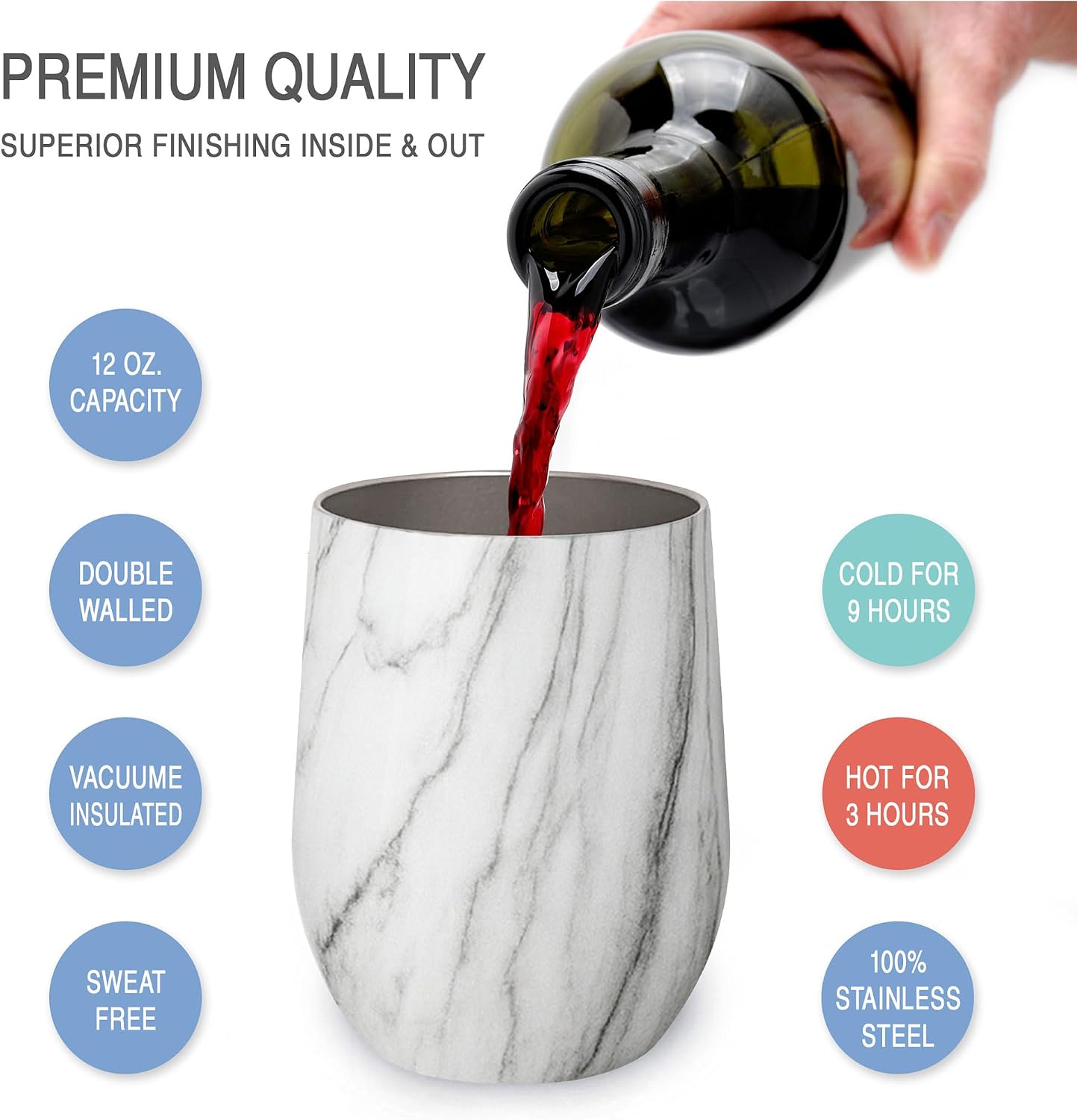 12 oz Stainless Steel Wine Tumblers 2 Pack - Double Wall Vacuum Insulated Wine Glasses Cups with Lids and Straws Set Keeping Cold & Hot for Coffee, Beer, Ice Cream - Dishwasher Safe