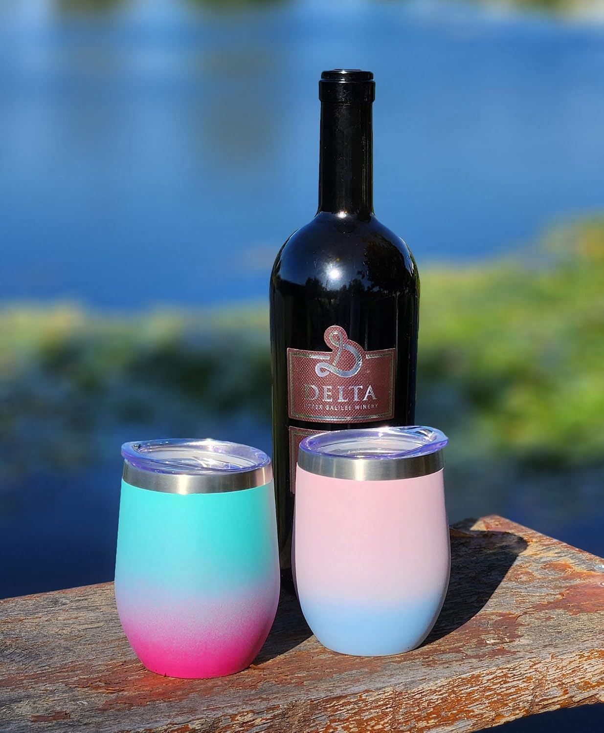12 oz Stainless Steel Wine Tumblers 2 Pack - Double Wall Vacuum Insulated Wine Glasses Cups with Lids and Straws Set Keeping Cold & Hot for Coffee, Beer, Ice Cream - Dishwasher Safe