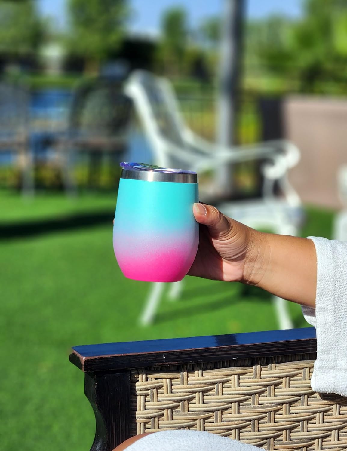 12 oz Stainless Steel Wine Tumblers 2 Pack - Double Wall Vacuum Insulated Wine Glasses Cups with Lids and Straws Set Keeping Cold & Hot for Coffee, Beer, Ice Cream - Dishwasher Safe