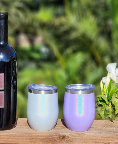 12 oz Stainless Steel Wine Tumblers 2 Pack - Double Wall Vacuum Insulated Wine Glasses Cups with Lids and Straws Set Keeping Cold & Hot for Coffee, Beer, Ice Cream - Dishwasher Safe