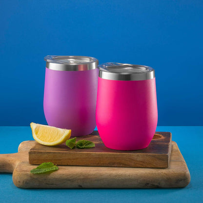 12 oz Stainless Steel Wine Tumblers 2 Pack - Double Wall Vacuum Insulated Wine Glasses Cups with Lids and Straws Set Keeping Cold & Hot for Coffee, Beer, Ice Cream - Dishwasher Safe