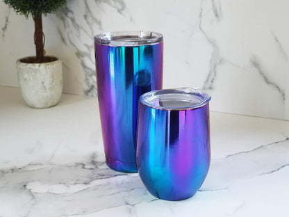 12 oz Stainless Steel Wine Tumblers 2 Pack - Double Wall Vacuum Insulated Wine Glasses Cups with Lids and Straws Set Keeping Cold & Hot for Coffee, Beer, Ice Cream - Dishwasher Safe