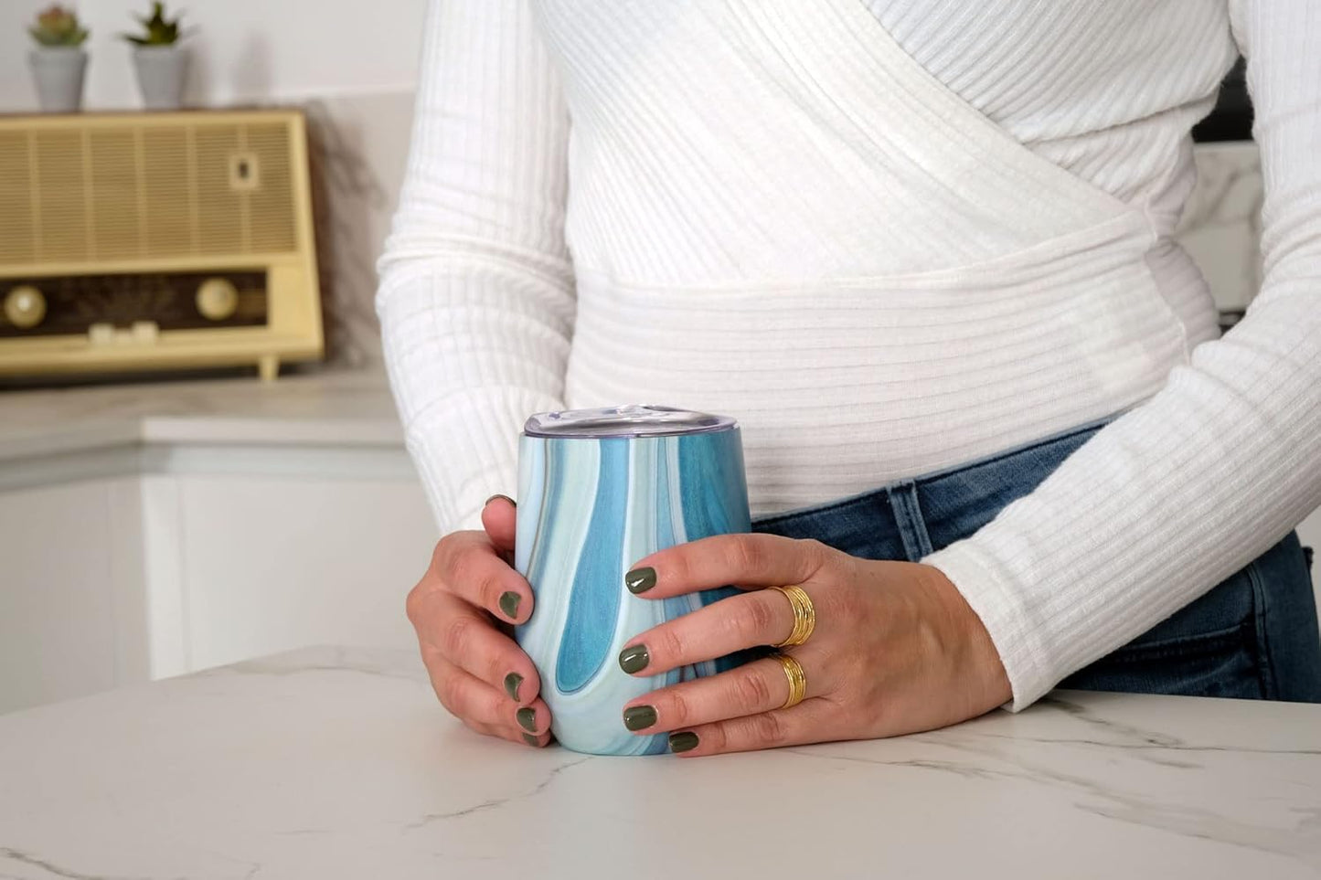 12 oz Stainless Steel Wine Tumblers 2 Pack - Double Wall Vacuum Insulated Wine Glasses Cups with Lids and Straws Set Keeping Cold & Hot for Coffee, Beer, Ice Cream - Dishwasher Safe