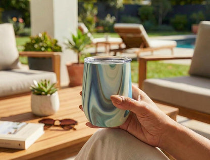 12 oz Stainless Steel Wine Tumblers 2 Pack - Double Wall Vacuum Insulated Wine Glasses Cups with Lids and Straws Set Keeping Cold & Hot for Coffee, Beer, Ice Cream - Dishwasher Safe